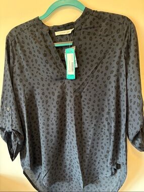 Lush Charcoal Gray Leopard Print V-Neck Blouse